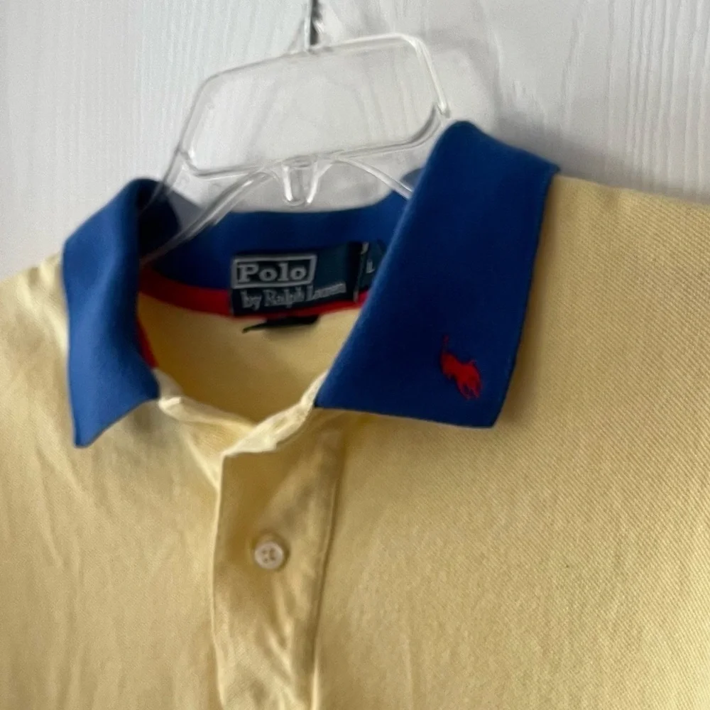 Polo by Ralph Lauren Vintage Pastel Yellow Polo with Blue Collar